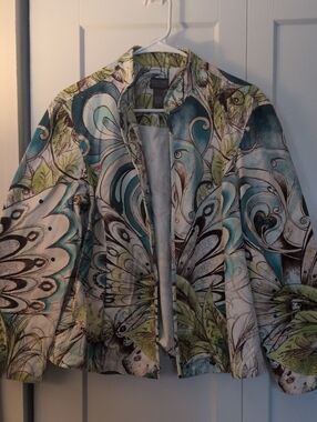 Chico's Additions Lightweight Print Jacket in Teal, Green, Brown